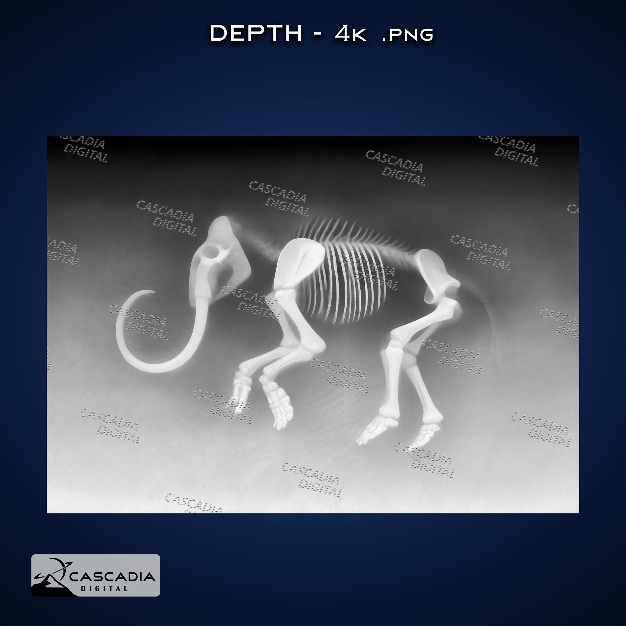 Woolly Mammoth Fossil Full Laser PNG and Depth Map for and