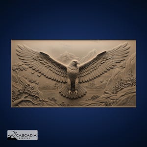 Águia em voo - Imagem PNG 4K gravada a laser, mapa de profundidade, ilusão 3D de ardósia - Animal, vida selvagem, falcão, ave de rapina, patriótico, 1998