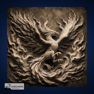 Phoenix in Flames - Lasergravur 4K PNG-Bild, Tiefe Karte, Holz Schiefer 3D Illusion - Mythisches Tier Vogel Flammen Feuer 1312