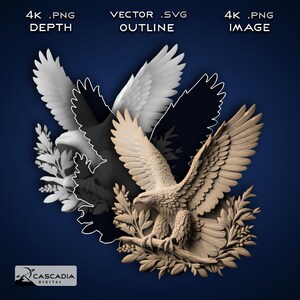 Adler-Symbol - Laser gravieren 4K PNG Bild, Tiefenkarte, Exact-Outline Cut File, 3D Illusion - Wildtiere Falke Vogel patriotisch 1266