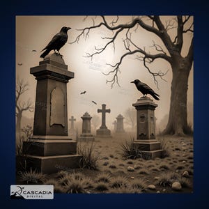 Haunted Graveyard Halloween - Laser Engrave 4K PNG Image, Wood Slate 3D Illusion, Laser Burn -  spooky decor 1636