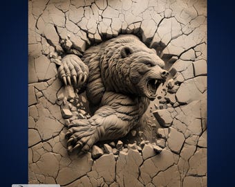 Bear Breaking through Rock - Laser PNG and Depth Map for Glowforge and LightBurn