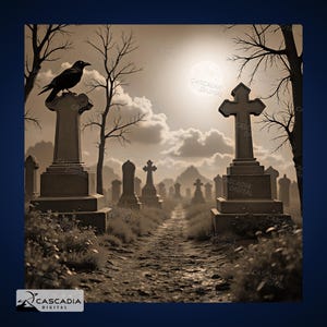 Haunted Graveyard Halloween - Laser Engrave 4K PNG Image, Wood Slate 3D Illusion, Laser Burn -  spooky decor 1632