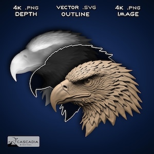 Águila de perfil - Imagen PNG 4K grabada con láser, mapa de profundidad, archivo de corte de contorno exacto, ilusión 3D - Fauna silvestre, halcón, ave, patriótico, 1938