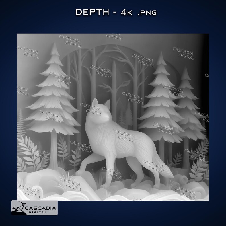 Wolves Depth Map Wolf Winter Scene - Laser PNG and Depth Map for Glowforge and Lightburn ...