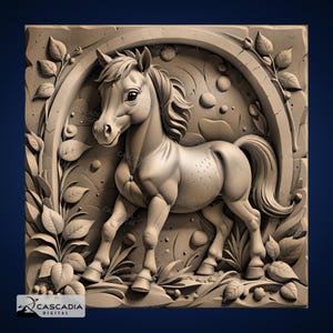 Lindo potro de caballo poni - Imagen PNG 4K grabada con láser, mapa de profundidad, ilusión 3D de pizarra de madera - Animales, vida salvaje, naturaleza, niños 1465
