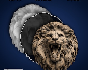 Lion Head - Laser Engrave 4K PNG Image, Depth Map, Exact-Outline Cut File, 3D Illusion -  Animal wildlife nature strength predator 1428