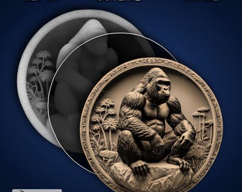 Gorilla Round - Laser PNG, carte de profondeur et SVG pour Glowforge et LightBurn