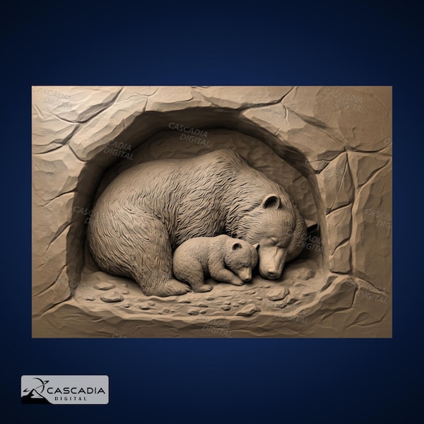 Bear and Cub Sleeping - Laser PNG and Depth Map for Glowforge and LightBurn