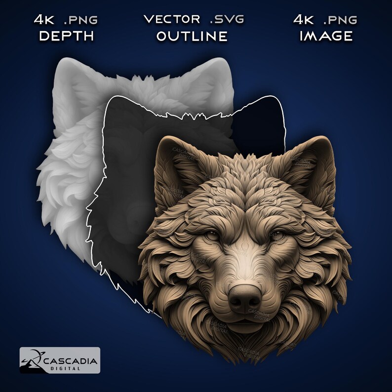Wolves Depth Map Wolf Head - Laser PNG, Depth Map, and SVG for Glowforge and Lightburn ...