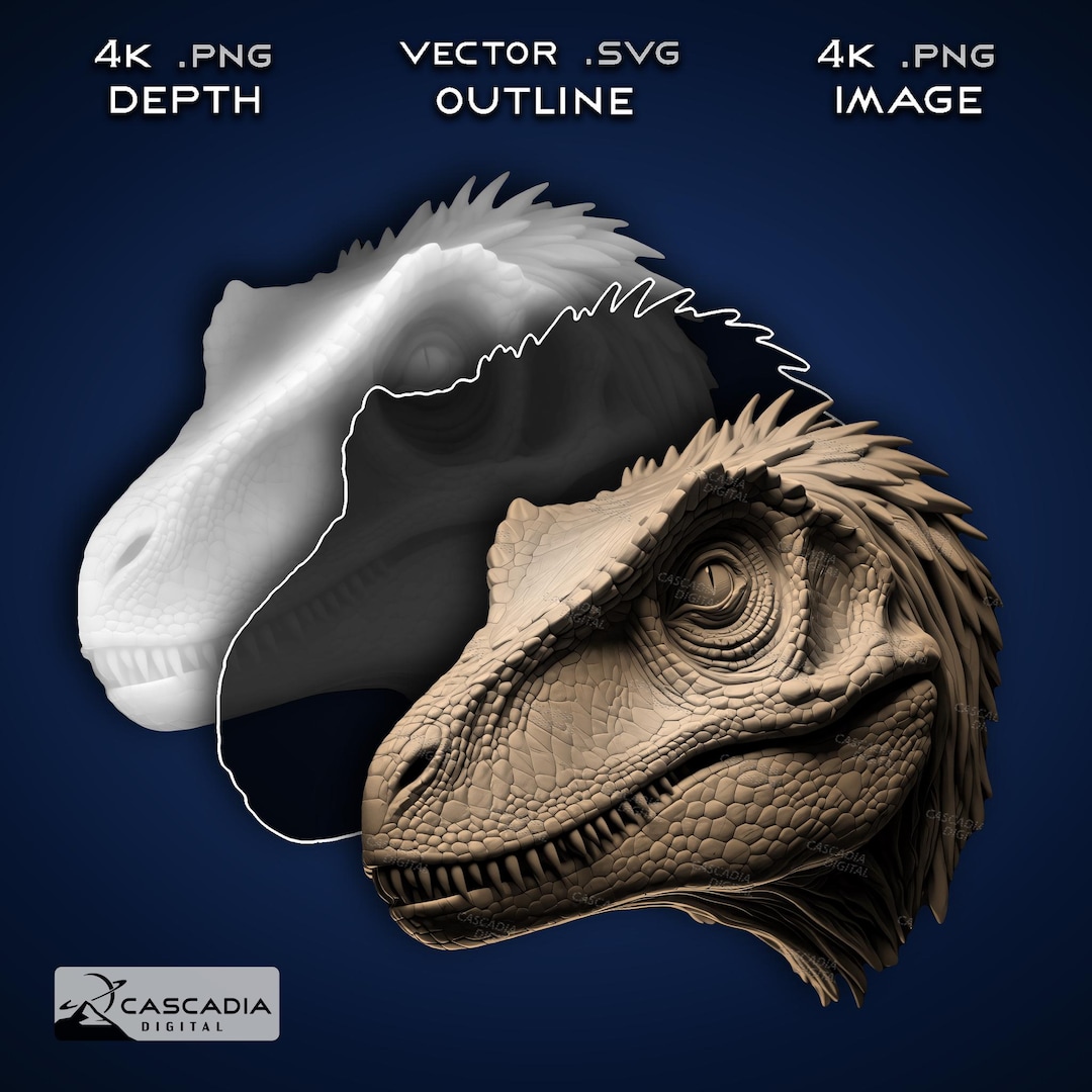 Raptor Head - Laser PNG, Depth Map, and SVG for Glowforge and