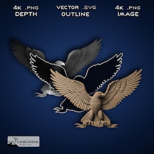 Bandera de alas de águila extendidas - Imagen PNG 4K grabada con láser, mapa de profundidad, archivo de corte de contorno exacto, ilusión 3D - halcón, ave, patriótico, 1948
