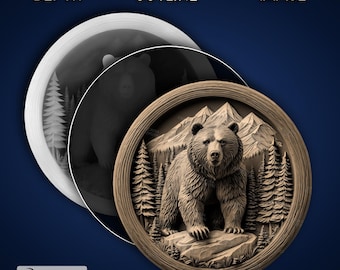 Grizzly Bear Round - Laser PNG, Depth Map, and SVG for Glowforge and LightBurn