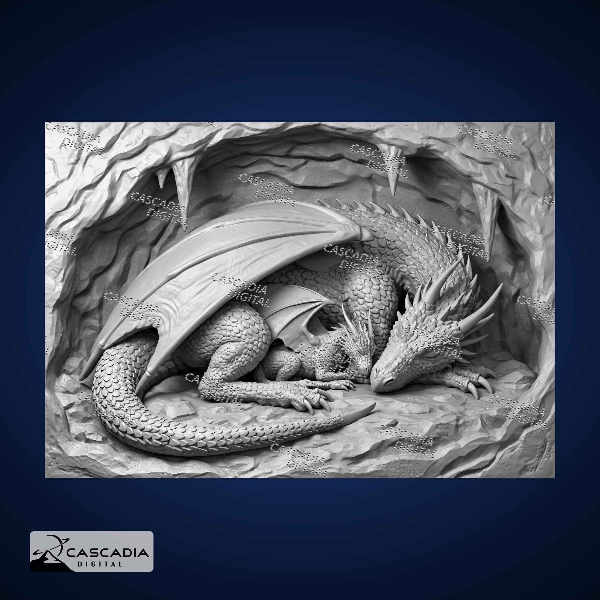 Dragon and Baby Sleeping - Laser PNG and Depth Map for Glowforge