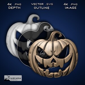 May include: A wooden carved pumpkin with a scary face. The pumpkin is brown and has a textured surface. The pumpkin is on a blue background.