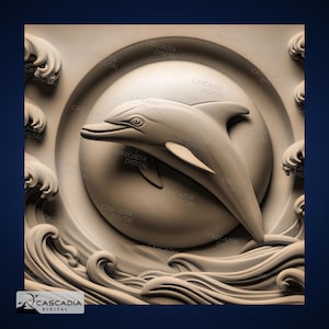 Delfin Sonne - Laser gravieren 4K PNG Bild, Tiefe Karte, Holz Schiefer 3D Illusion - Ozean Marine Meer Tier Natur 1233