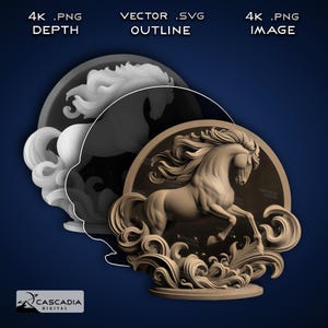 Paard - lasergraveren 4K png-afbeelding, dieptekaart, exact gesneden bestand, 3D-illusie - wilde dieren natuur hengst cowboy 1577