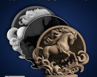 Cavalo - Imagem PNG 4K gravada a laser, mapa de profundidade, arquivo de corte de contorno exato, ilusão 3D - animal vida selvagem natureza garanhão cowboy 1577