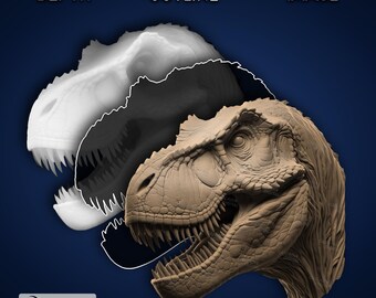 Trex Head - Laser Engrave 4K PNG Image, Depth Map, Exact-Outline Cut File, 3D Illusion -  Dino dinosaur animal jurassic velociraptor 1293