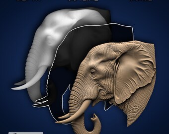 Cabeza de elefante lateral - PNG láser, mapa de profundidad y SVG para Glowforge y LightBurn