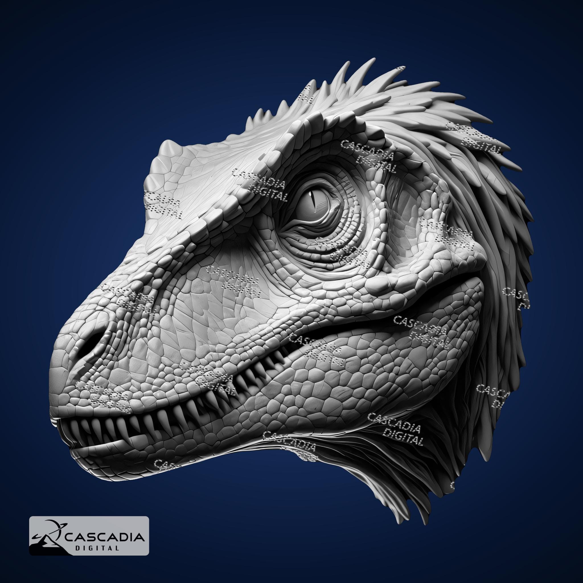 Raptor Head - Laser PNG, Depth Map, and SVG for Glowforge and