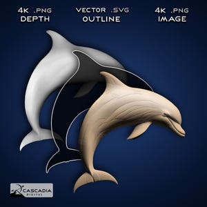 Delfin - Laser gravieren 4K PNG Bild, Tiefenkarte, exakte Umrissschnittdatei, 3D Illusion - Ozean Marine Meer Tier Tierwelt Natur 1450