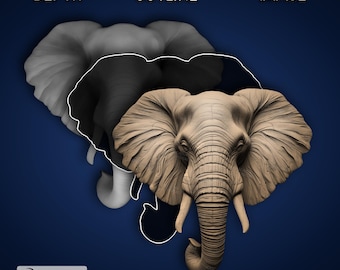 Cabeza de elefante aislada: PNG láser, mapa de profundidad y SVG para Glowforge y LightBurn