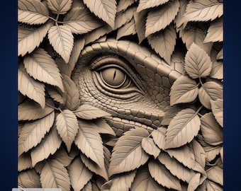 Raptor Eye In Leaves - Laser Engrave 4K PNG Image, Wood Slate 3D Illusion, Laser Burn -  Dino dinosaur velociraptor jurassic 1297