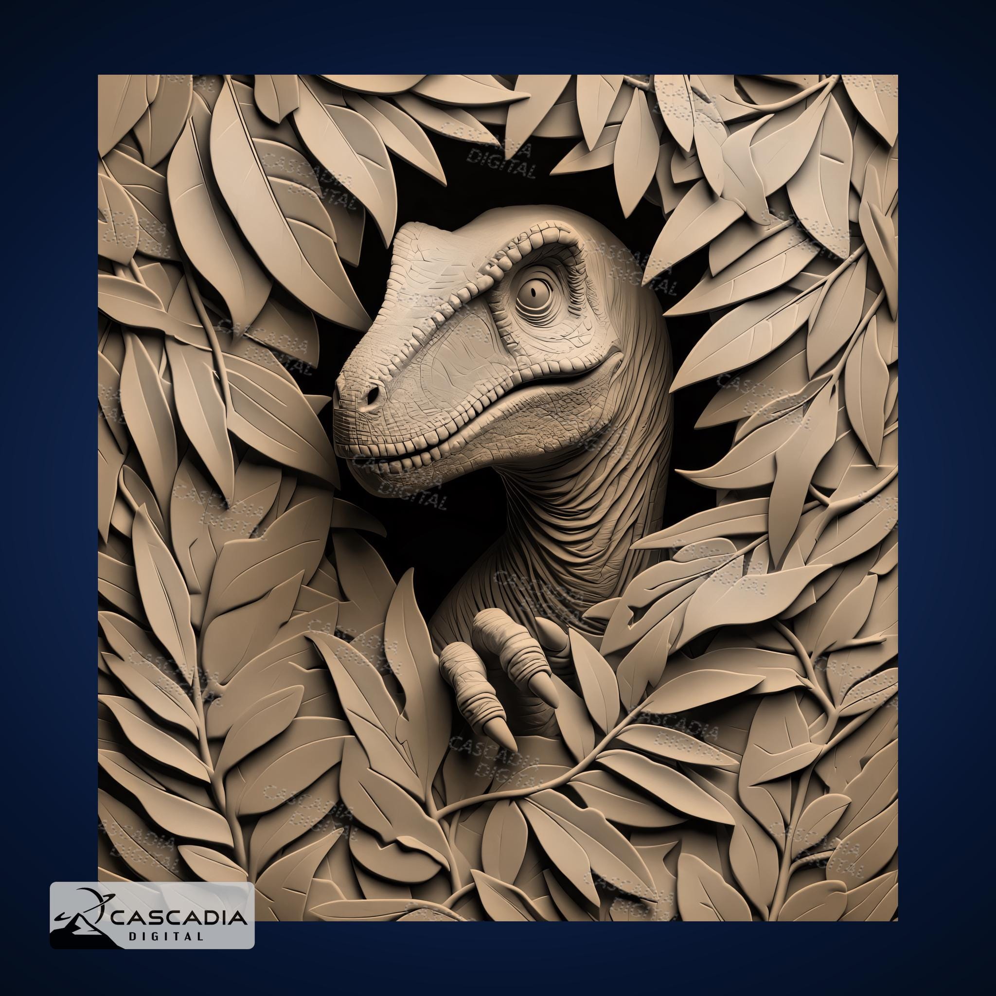 Raptor In Leaves - Laser Engrave 4K PNG Image, Wood Slate 3D Illusion, Laser Burn -  Dino dinosaur jurassic velociraptor 1280