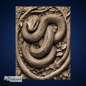 Serpiente pitón en un árbol: imagen PNG 4K grabada con láser, mapa de profundidad, ilusión 3D de pizarra de madera: vida salvaje, naturaleza, reptiles, animales 1282