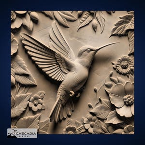 Kolibri Blumen - Lasergravur 4K PNG Bild, tiefen Karte, Holz Schiefer 3D Illusion - Tier Tierwelt Natur Vogel 1353