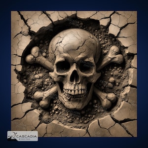 Skull Crossbones - Laser Gravur 4K PNG Bild, tiefen Karte, Holz Schiefer 3D Illusion - Halloween Piraten Skelett Tod gothic 1459