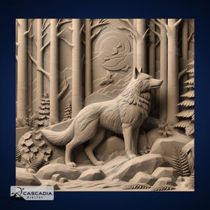 Wolf im Wald - Laser Gravur 4K PNG Bild, tiefen Karte, Holz Schiefer 3D Illusion - Tier Natur Hund Fuchs 1288