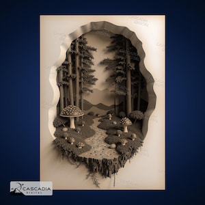 Evergreen Mushroom Forest - Laser Engrave PNG for Glowforge and LightBurn image 1