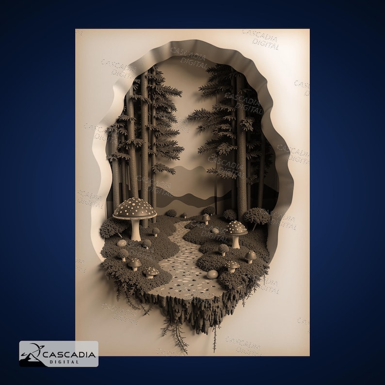 Evergreen Mushroom Forest - Laser Engrave PNG for Glowforge and LightBurn image 1