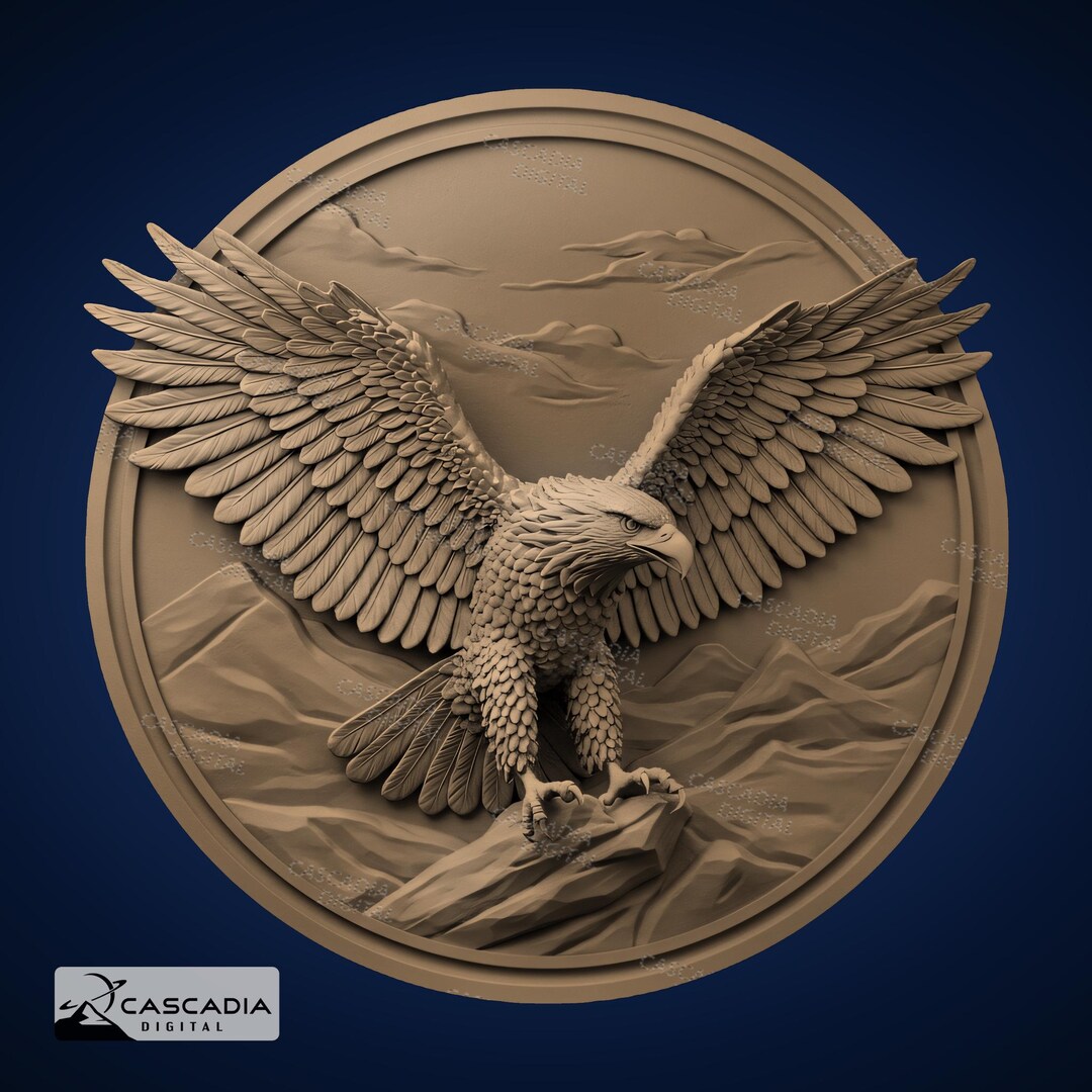 Sprade Round Eagle Wings Spread Round - Laser Engrave PNG for Glowforge and ...