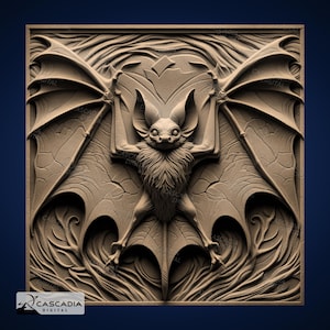 Pipistrello - Immagine PNG 4K incisa al laser, mappa di profondità, illusione 3D in ardesia di legno - Animale selvatico natura Halloween vampiro 1468