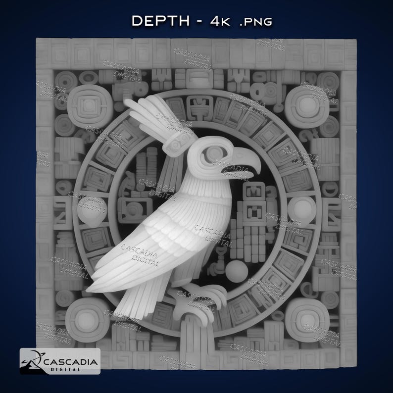 Eagle Raven Aztec - Laser Engrave 4K PNG Image, Depth Map, Exact ...