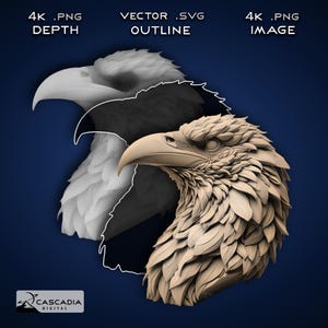 Cabeza de cuervo: imagen PNG 4K grabada con láser, mapa de profundidad, archivo de corte de contorno exacto, ilusión 3D: bajorrelieve de animales, vida silvestre, aves, naturaleza, 1400