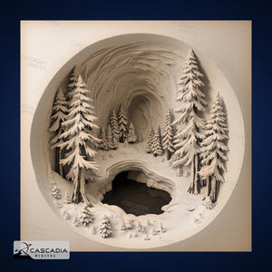 Gefrorene Evergreen Höhle - Laser gravieren 4K PNG Bild, Tiefe Karte, Holz Schiefer 3D Illusion - Winter Schnee Diorama Illusion 1681