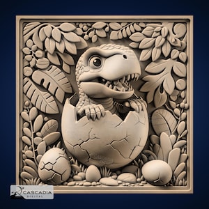 Schattig Trex-broedei - lasergravure 4K png-afbeelding, dieptekaart, houten leisteen 3D-illusie - dinosaurus dinosaurus kinderen kinderen Jura 1229
