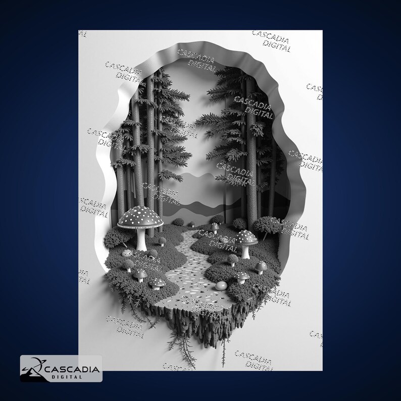 Evergreen Mushroom Forest - Laser Engrave PNG for Glowforge and LightBurn image 2
