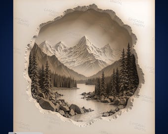 Mountain River Forest Escape - Laser Engrave PNG for Glowforge and LightBurn