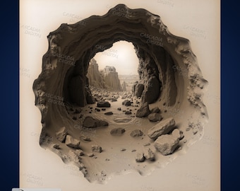Rocky River Canyon - Laser Engrave PNG for Glowforge and LightBurn