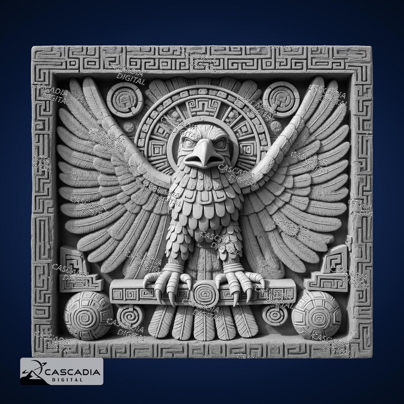 Eagle Raven Aztec - Laser Engrave 4K PNG Image, Depth Map, Exact ...