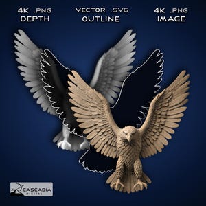 Adlerflügel verbreitete - Laser gravierte 4K PNG Bild, Tiefe Karte, Exact-Outline Cut File, 3D Illusion - Animal Wildlife Habicht Vogel patriotisch 1954
