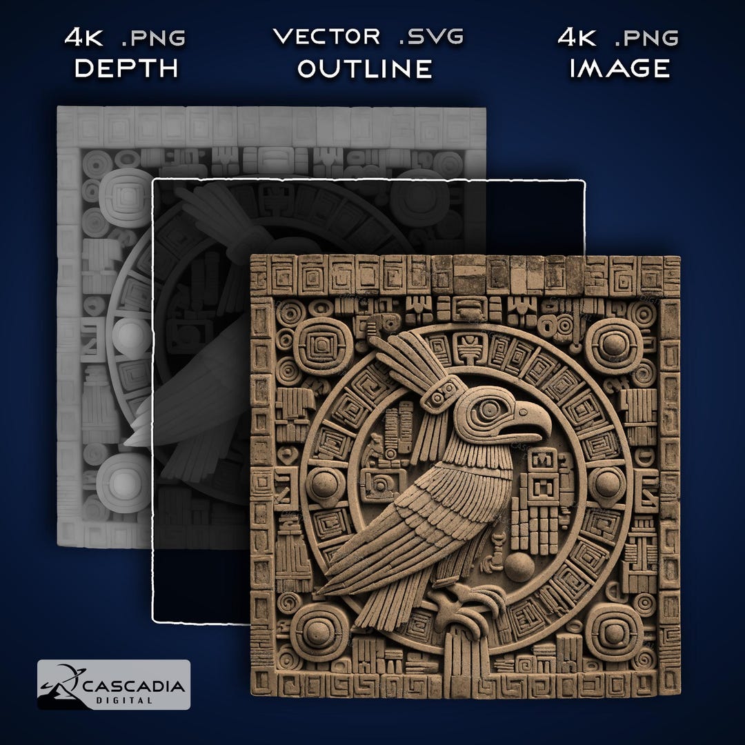 Eagle Raven Aztec - Laser Engrave 4K PNG Image, Depth Map, Exact ...