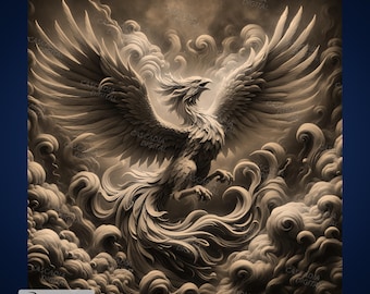 Phoenix Rising - Laser PNG and Depth Map for Glowforge and LightBurn