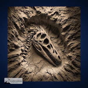 Crâne de ptérodactyle dans la roche - gravure laser 4K image PNG, carte de profondeur, illusion 3D en ardoise de bois - dinosaure dinosaure Jurassique 1525