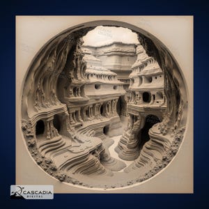 Cañón del río Rocky: imagen PNG 4K grabada con láser, mapa de profundidad, ilusión 3D de pizarra de madera: diorama detallado, ilusión de naturaleza, roca, piedra 1703